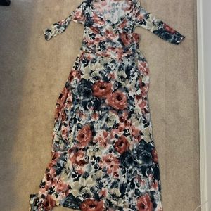 Pink blush wrap floral maternity dress